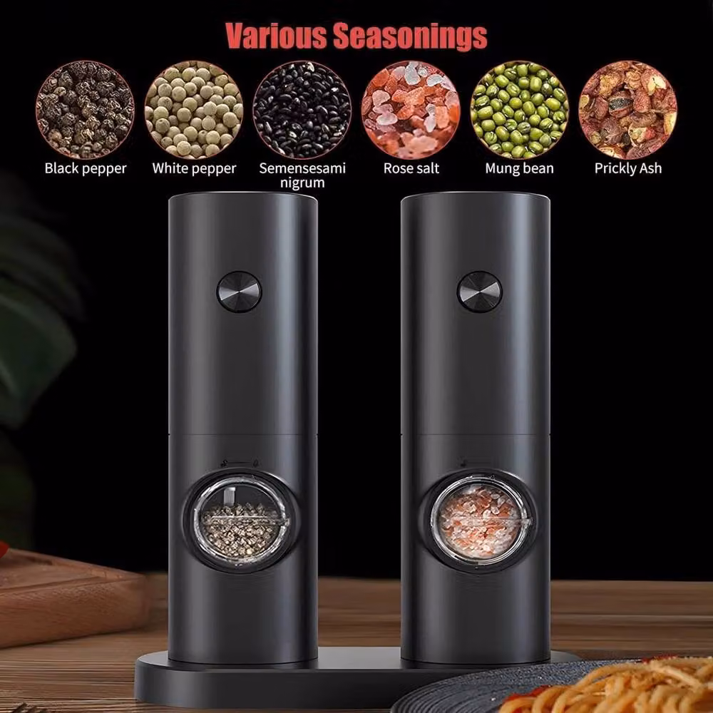 Kelvenix Set of 2 Electric Salt and Pepper Grinders with LED, Black Ceramic and Plastic – 3