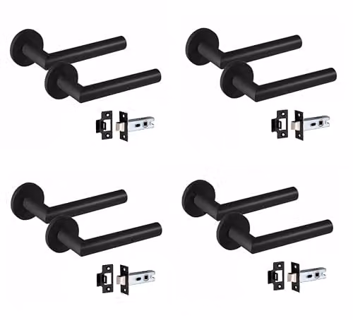 Golden Grace Mitred Door Handles on Round Rose in Matt Black Finish