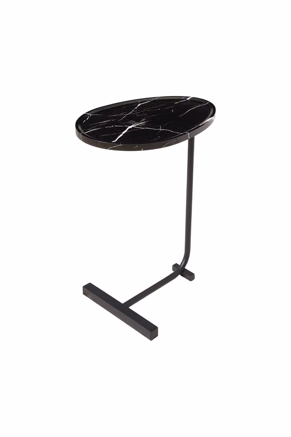 Living and Home Metal Side Table with Glossy Black MDF Tabletop – 3