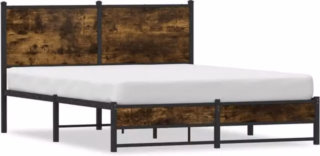 Berkfield Home Metal Bed Frame in Smoked Oak Brown, W: 140 cm, L: 190 cm – 1