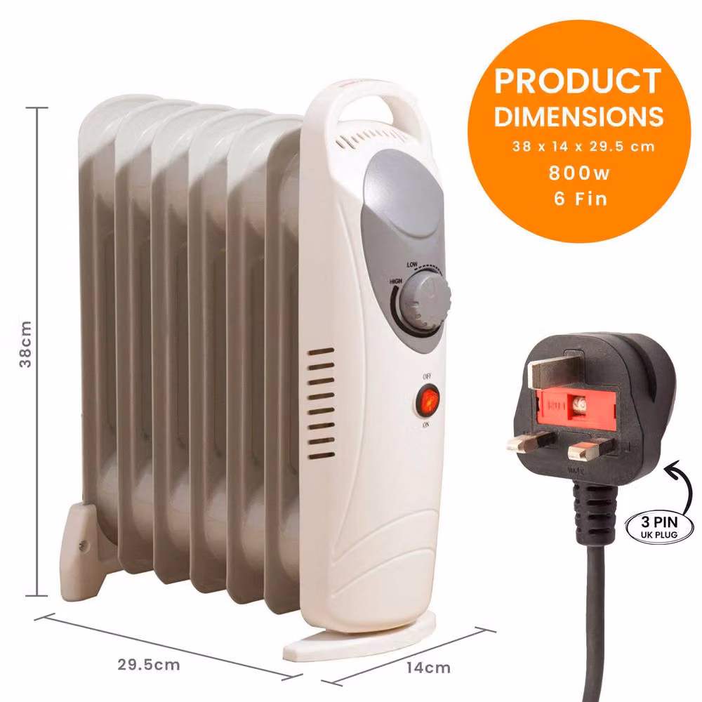 Bravich LTD Fine Elements 800W Mini Oil Filled Radiator in White and Multicolour with Thermostat, Freestanding – 4
