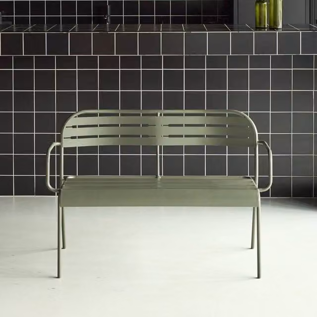 sweeek Modern 2-Seater Outdoor Steel Garden Bench with Armrests in Khaki – 1