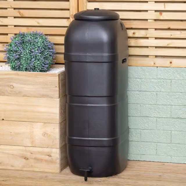 Samuel Alexander 100L Slim Space Saver Rain Barrel with Lid, Tap and Carry Handles in Black – 2