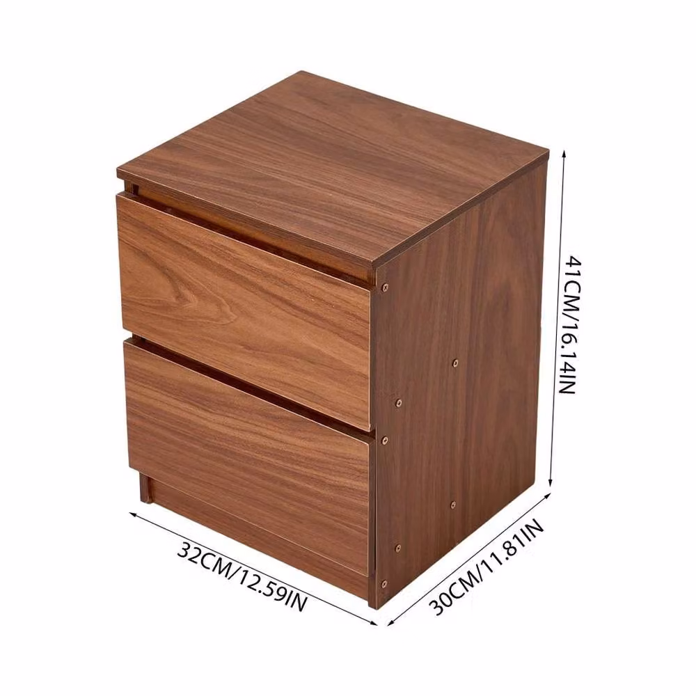 KORVIXA Modern Brown 2-Drawer Bedside Table Cabinet – 2