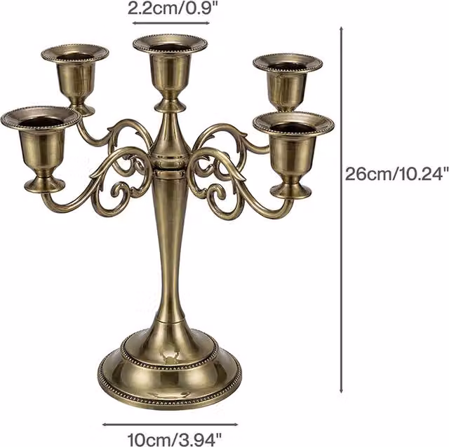 Levede Classic 5 Arm Bronze Metal Taper Candle Holder Centerpiece