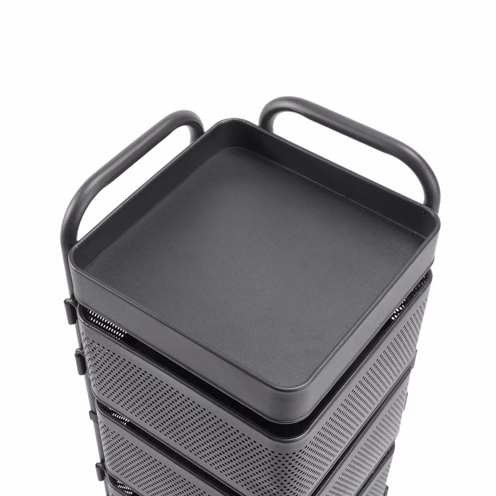 Garden Sanctuary 5-Tier Metal Kitchen and Balcony Storage Rack with Wheels in Matt Black – 7