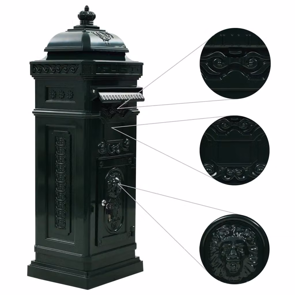 Berkfield Home Pillar Letterbox in Vintage Style Green Aluminium – 3