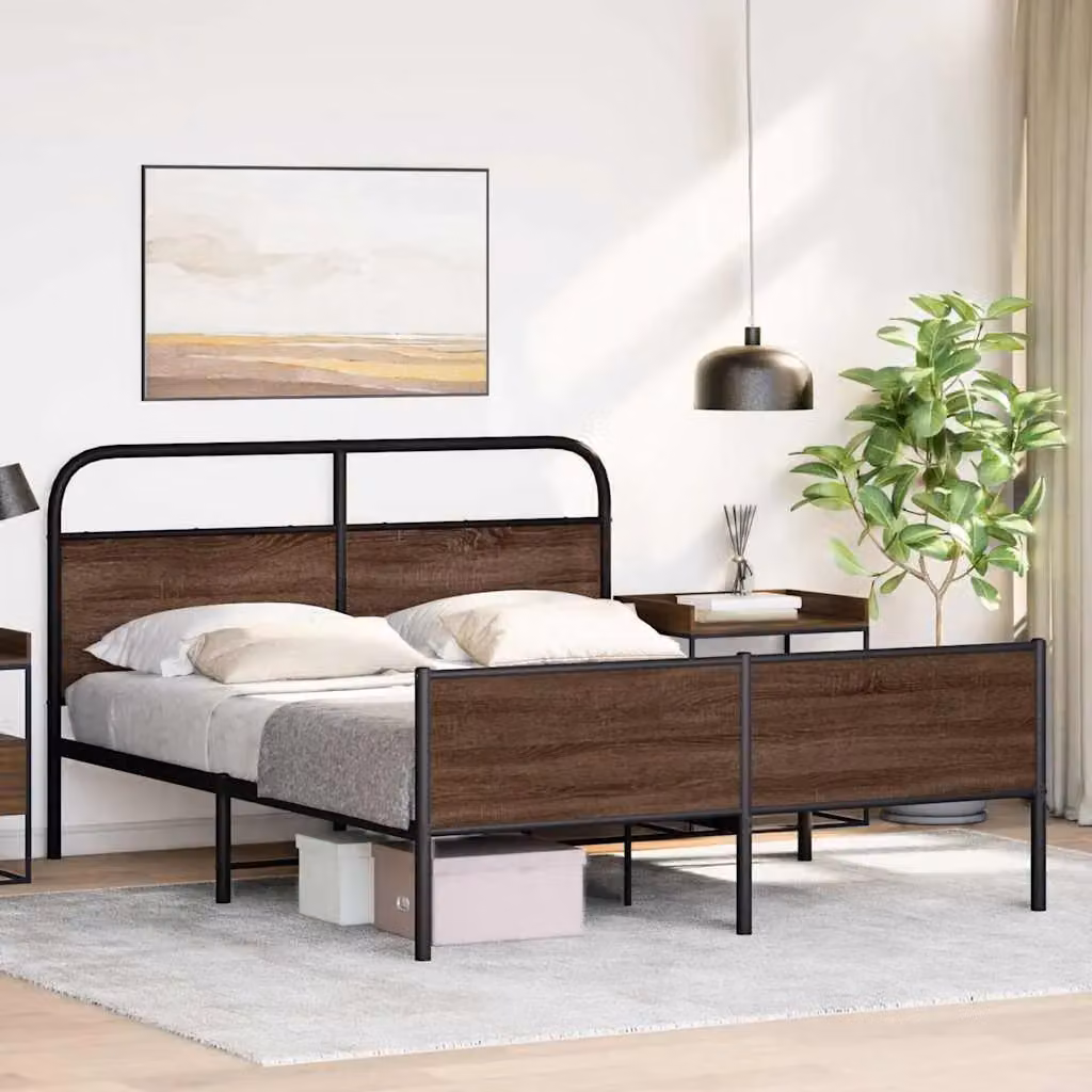 Berkfield Home Metal Bed Frame in Brown Oak, W: 160 cm, D: 200 cm – 3
