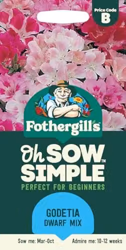 Mr Fothergill's Oh Sow Simple Godetia Dwarf Mix Flower Seeds in Red, White and Pink