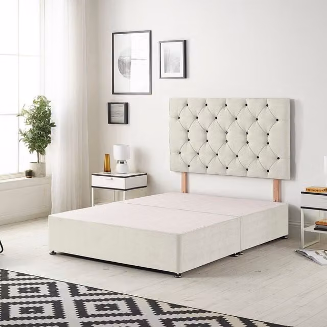 Somnior Beds Ltd Upholstered Velvet Divan Bed Base with Drawers in White/Yellow, W/D/H: 90 x 190 cm