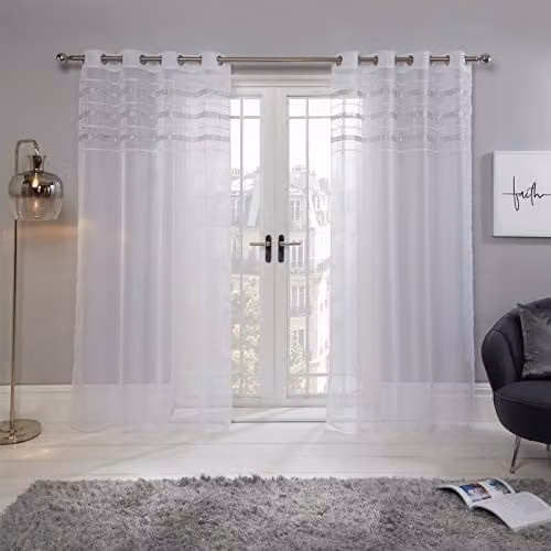 Sienna White Diamante Voile Net Eyelet Top Curtains