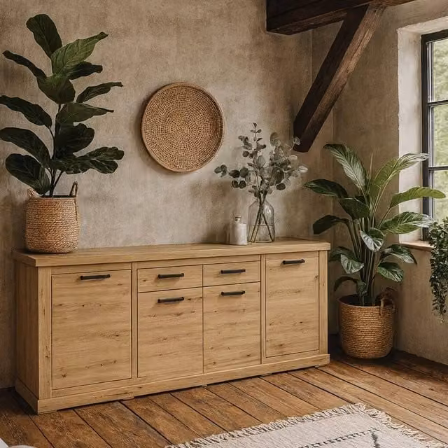 Wyld Haus Seoul Artisan Oak 4 Door 2 Drawer Sideboard in Natural