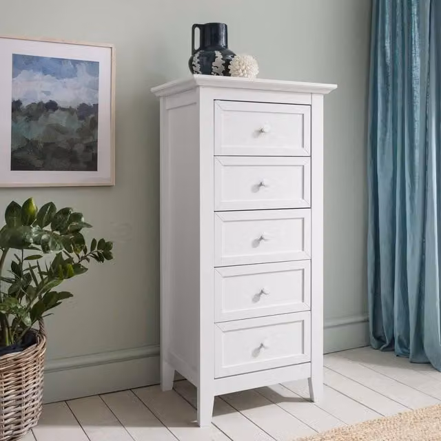 Noa and Nani Torsby White Lacquered Modern Chest of Drawers, Height: 112.5 cm