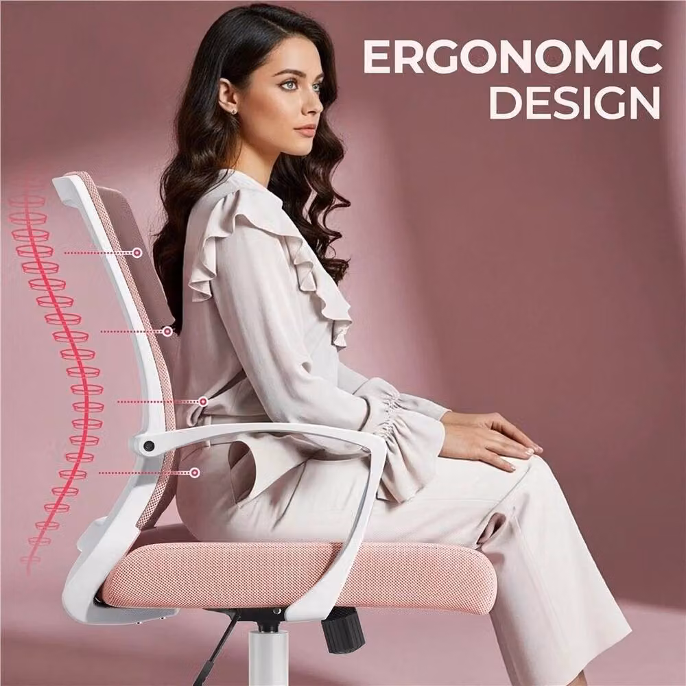 FLAVORA Pink Mesh Task Chair for Home Office with Armrests – 3