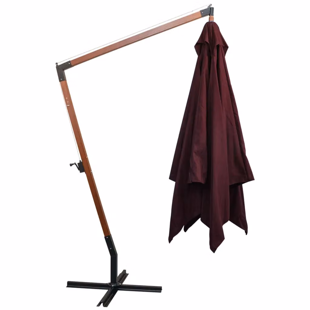Berkfield Home Bordeaux Red Hanging Cantilever Parasol with Solid Fir Wood Pole, W 300 cm x D 300 cm – 2