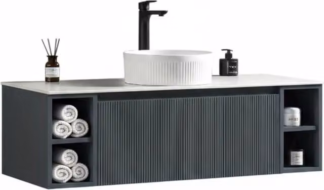 Bathroom Kingdom Flauto Smoked Sage Wall Hung Vanity Basin with Drawers, Dark Grey, Width: 120 cm