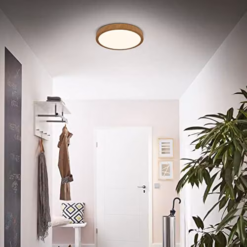 Briloner 3725-014 LED Surface-Mounted Ceiling Light, Wood Look, Warm White, Diameter: 38 cm, Height: 5 cm – 3