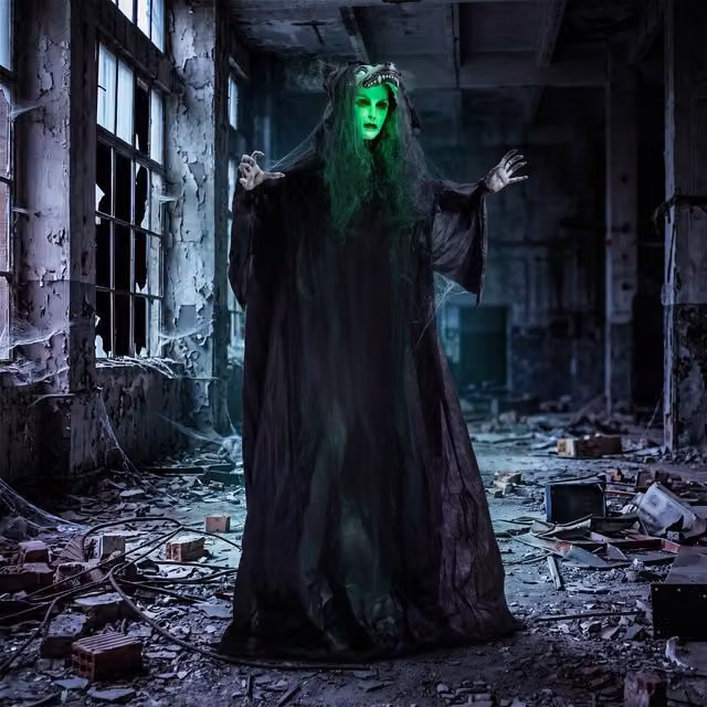 HOMCOM 67 inch Animated Pop-Up Ghost with Werewolf Mask in Black and Green
