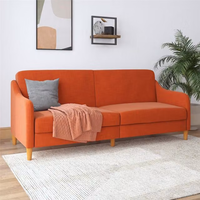 Dorel Home Jasper Mid-Century Orange Linen Coil Sofa Bed