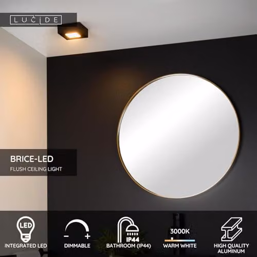 Lucide Brice Dimmable Square LED Flush Ceiling Light for Bathrooms, Black – 2