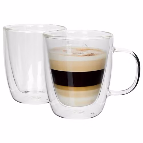 Rink Drink Double Walled Glass Coffee Mugs, Pack of 2, 386ml, Transparent