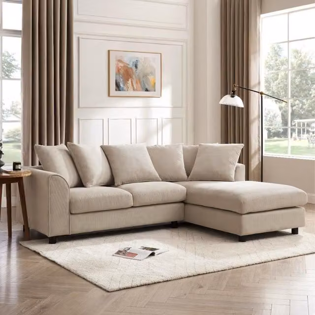 Fred Right-Hand Corner Sofa in Beige Linen with Scatter Cushions