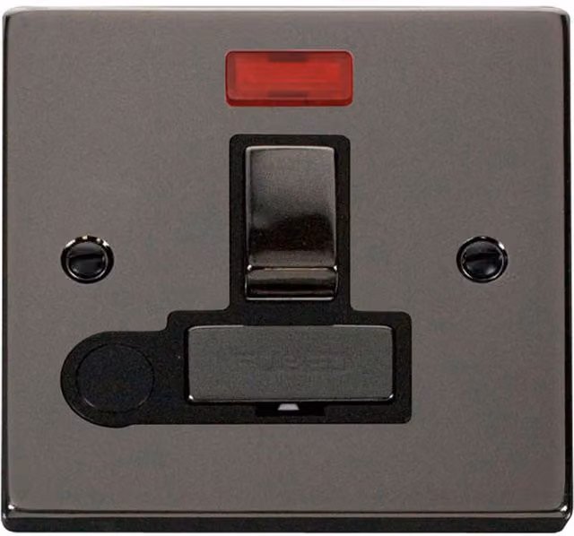 SE HOME Black Surface Combination Plate with 13A Fused Ingot Connection Unit and Switched Neon Flex in Black Nickel