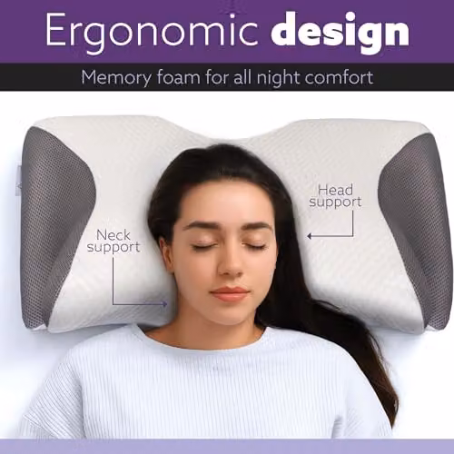 Aamira Orthopedic Memory Foam Cervical Neck Support Pillow with Removable Viscose Cover, White, W/D/H: 64 x 42 x 12.5 cm – 8