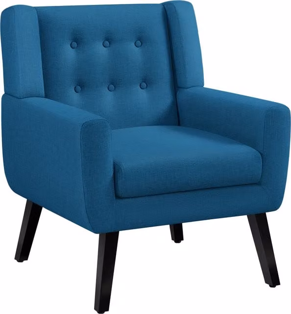 Yaheetech Mid-Century Blue Fabric Armchair with Armrests and Rubberwood Legs