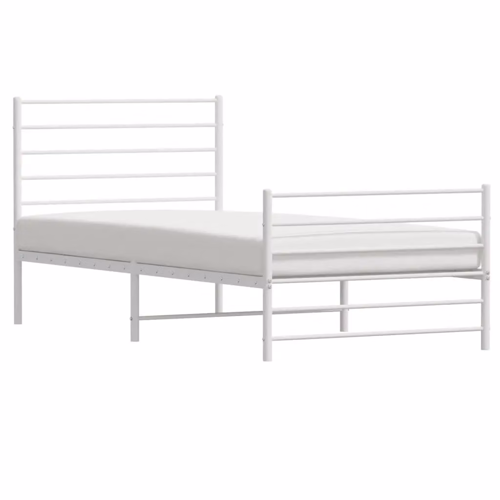 Berkfield Home Metal Bed Frame with Headboard and Footboard in White, W/D/H: 90 x 190 cm Single – 2