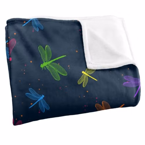 JQ Licensing Neon Dragonflies Pattern Super Soft Silky Touch Fleece Throw Blanket, Multicolour, W: 91 cm, D: 147 cm – 2