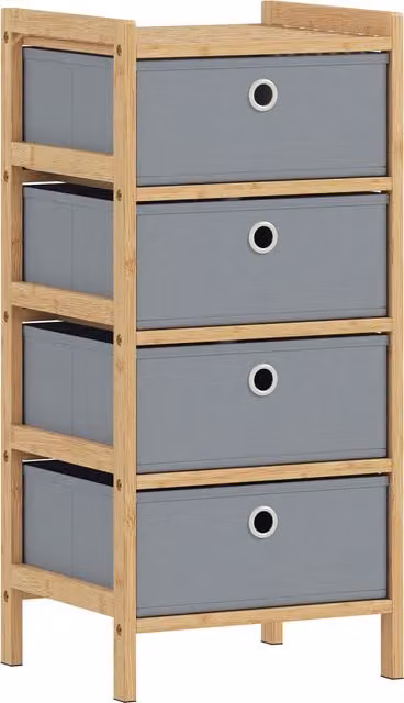 HOMCOM Narrow Chest of Drawers with 4 Fabric Drawers and Bamboo Frame, Light Grey
