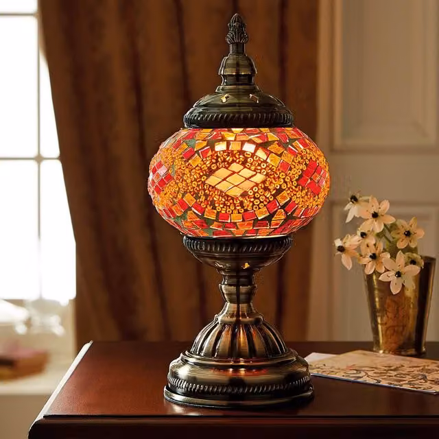 mysmartbuy Marrakech Moroccan Style Mosaic Glass Table Lamp, Multicolour and Bronze, H 27 cm x W 13.5 cm – 1