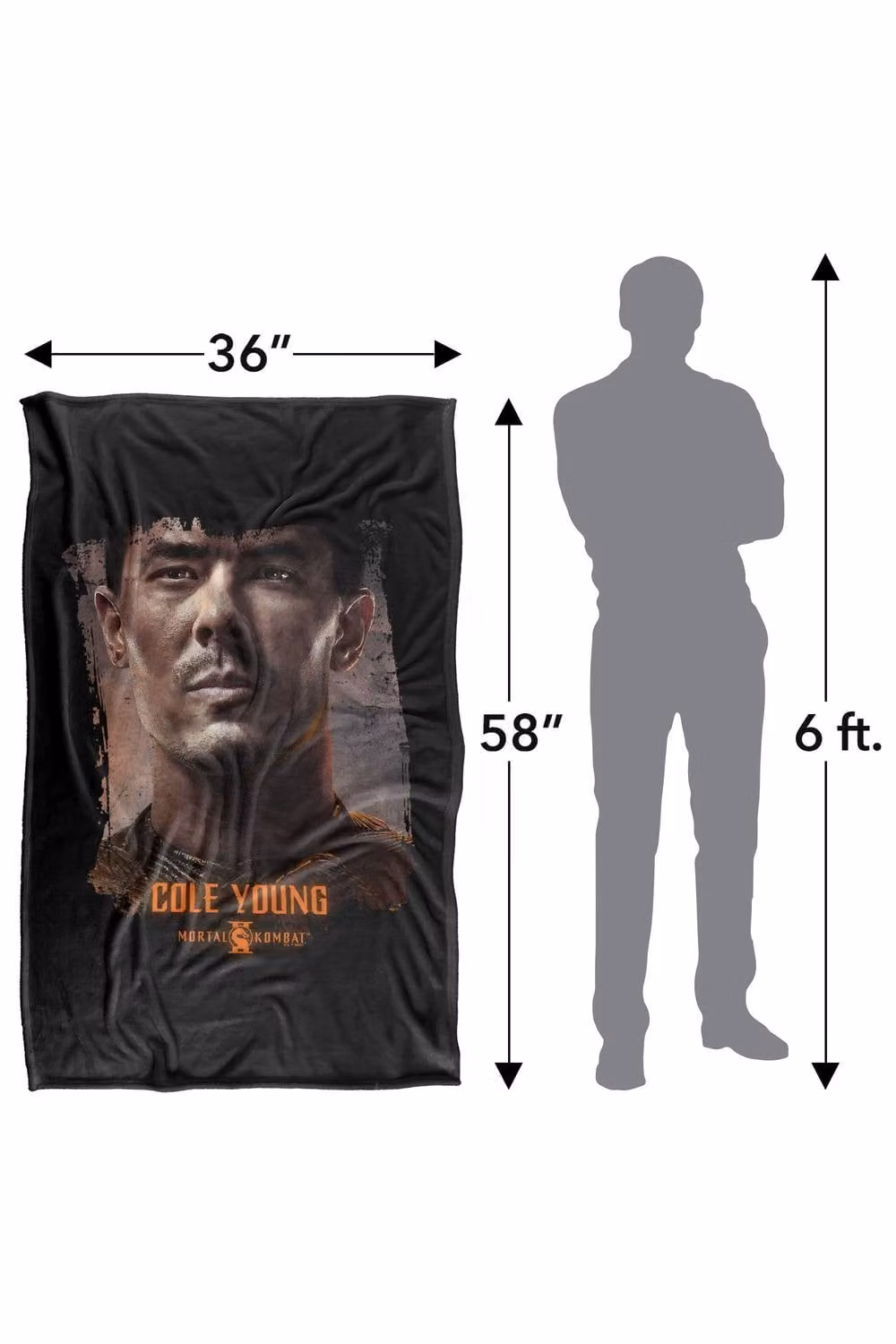 Warner Bros. Mortal Kombat 2 Cole Young Portrait Extra Large Super Soft Silky Touch Throw Blanket in Black and Multicolour – 3