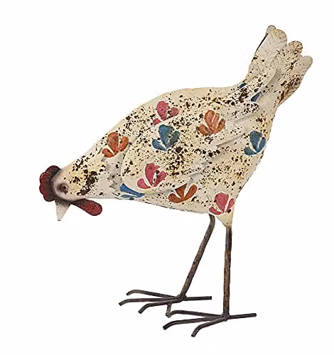 F&G Supplies Inspirational Gifting Cream Hen Metal Garden Ornament with Floral Detail – 3