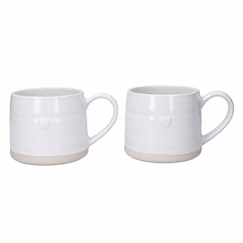 Mikasa White Stoneware Heart Mugs, Set of 2, 380ml – 1