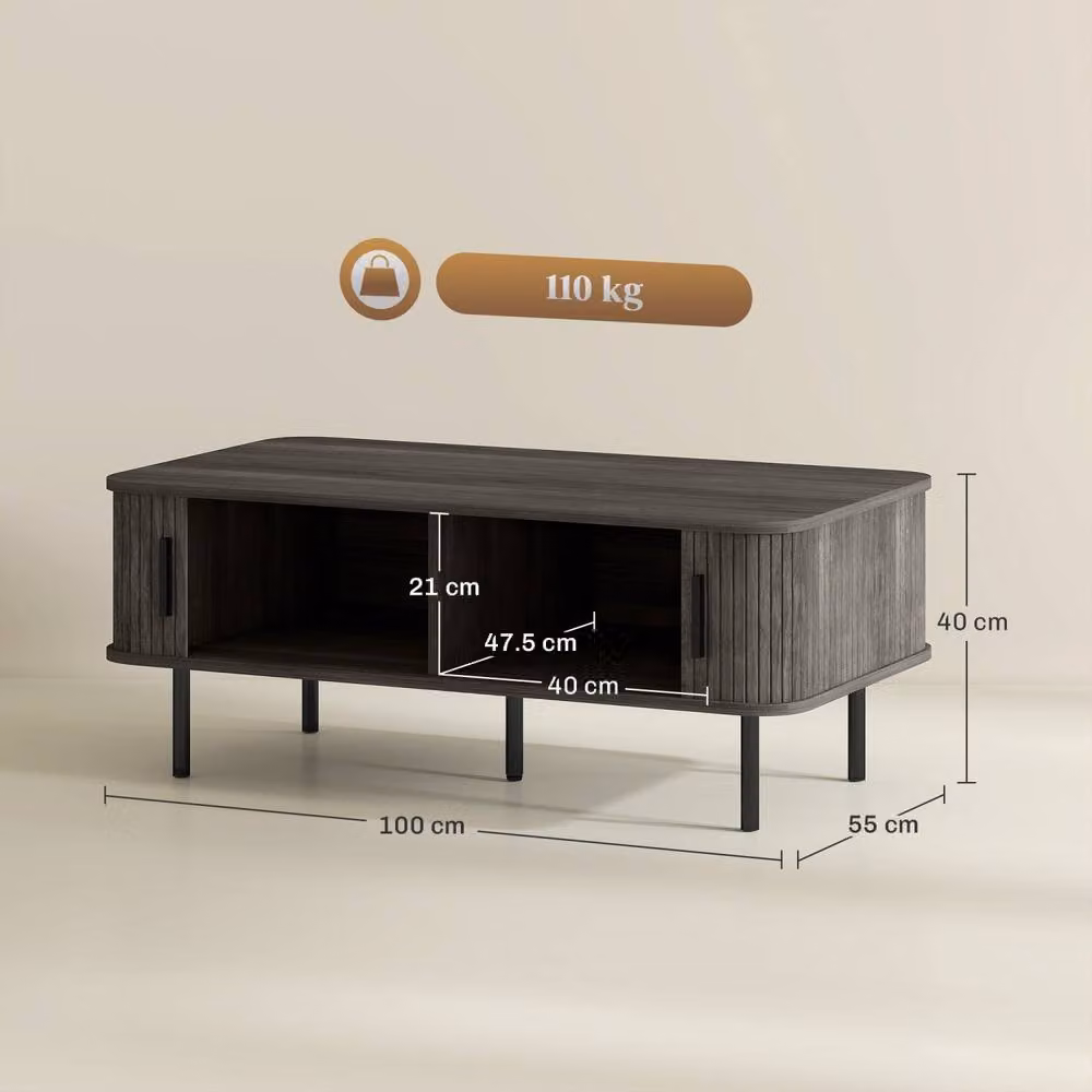Wyld Haus Yocoma Grey Wood Effect Rectangular Coffee Table with Tambour Sliding Doors – 3