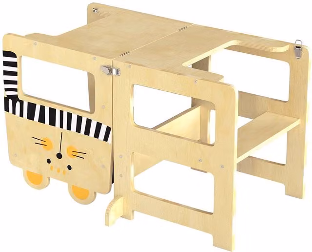 AIYAPLAY Toddler Step Stool with Chalkboard in Sand Beige Wood – 1