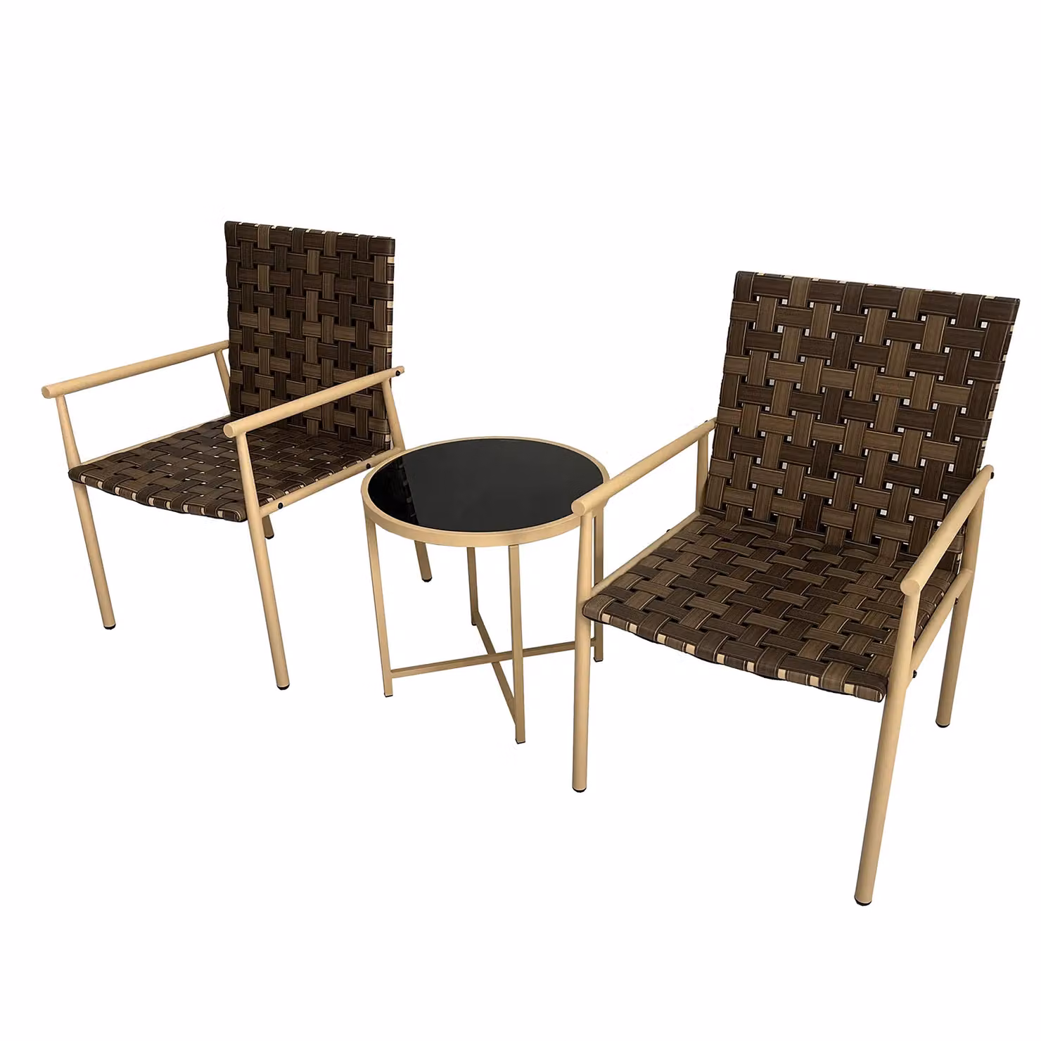FURNITURE ONE 3 Piece Garden Patio Bistro Set with Side Table in Light Brown Leather Effect – 3
