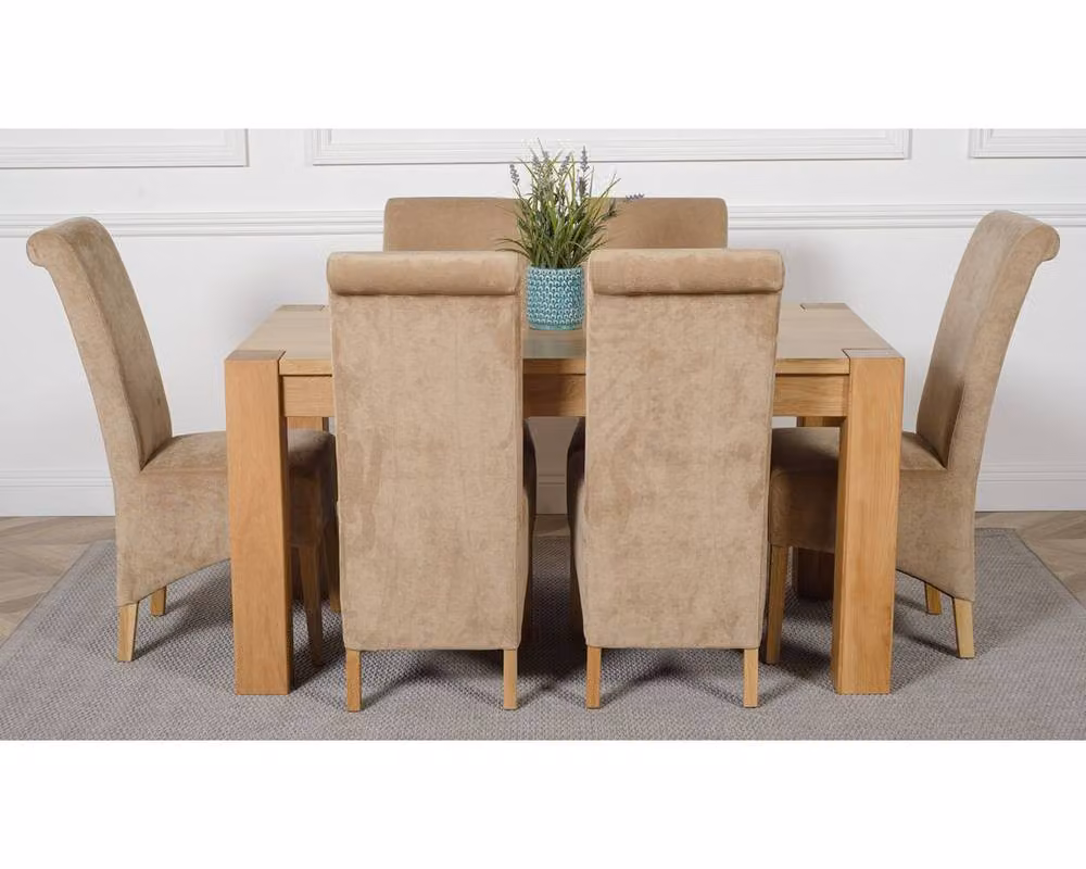 Thats Furniture Kuba Oak Dining Table and 6 Montana Beige Fabric Chairs Set, W: 150 cm, D: 85 cm, H: 78 cm – 2