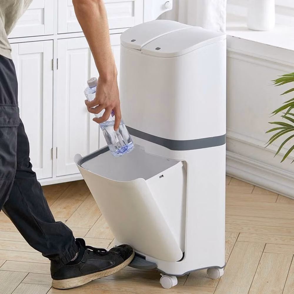 PAWNORA Slim Tall Kitchen Rubbish Waste Bin, White, 48 Litre – 2