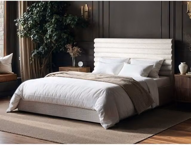 SOLACE+CO Modern Upholstered Ottoman Bed with Lift Up Base in Beige and White, W/D/H: 180 x 200 cm