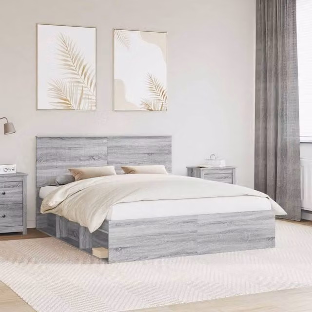 Berkfield Home Sonoma Bed Frame in Grey Solid Pine Wood, 160 x 200 cm