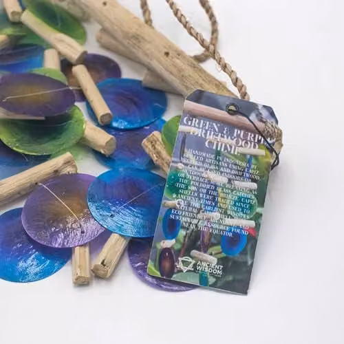 Ancient Wisdom KDMD Green and Purple Driftwood Hanging Chime with Glass and Wood Details – 3