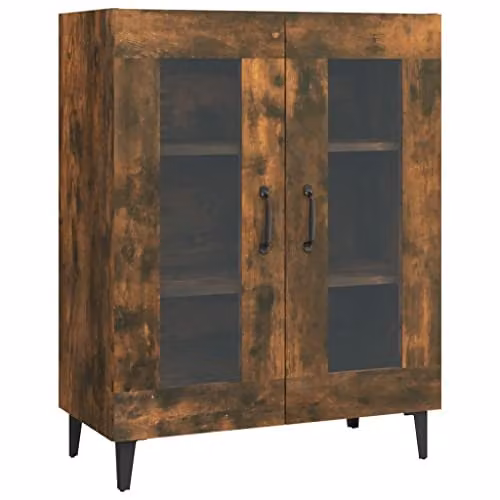 vidaXL Sideboard in Smoked Oak, Brown Engineered Wood with Glass, W/D/H: 69.5 x 34 x 90 cm