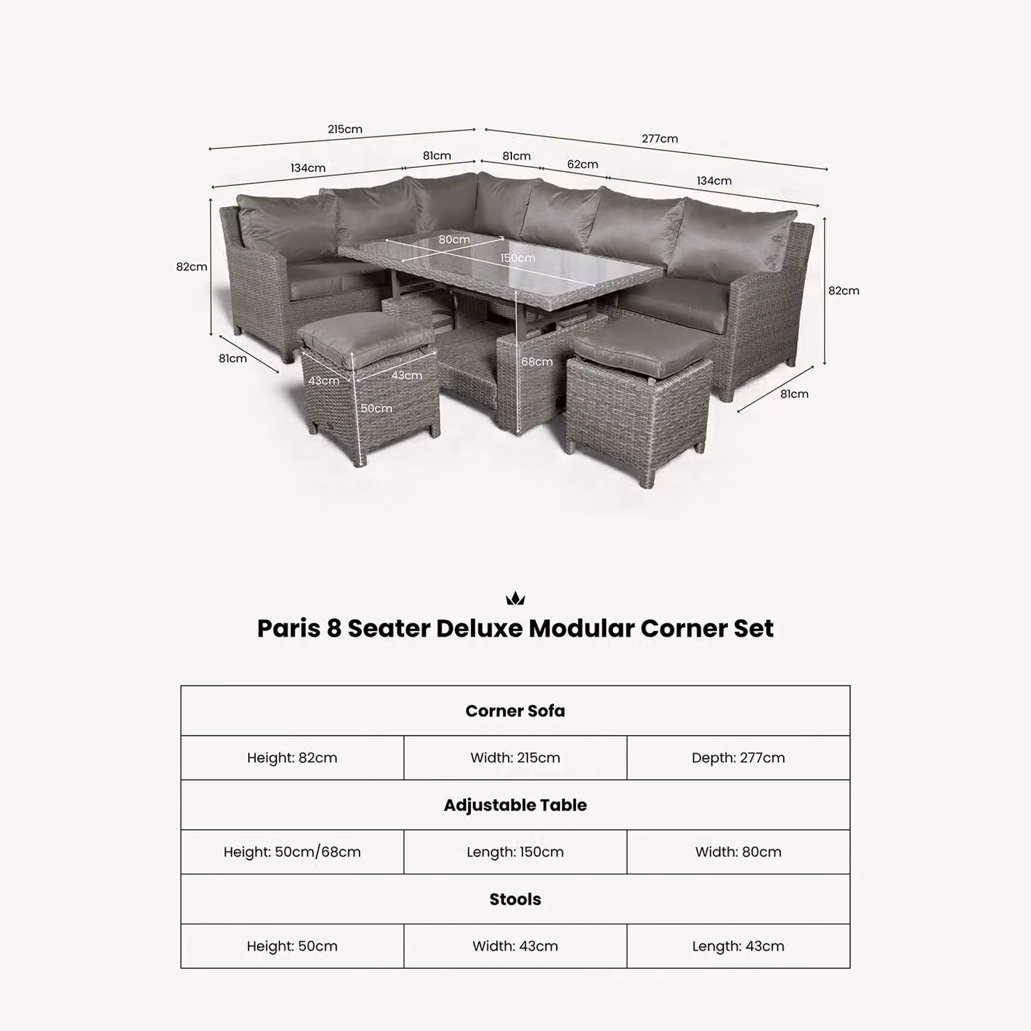 Royalcraft Paris 7pc Deluxe Modular Corner Dining Set in Grey – 5