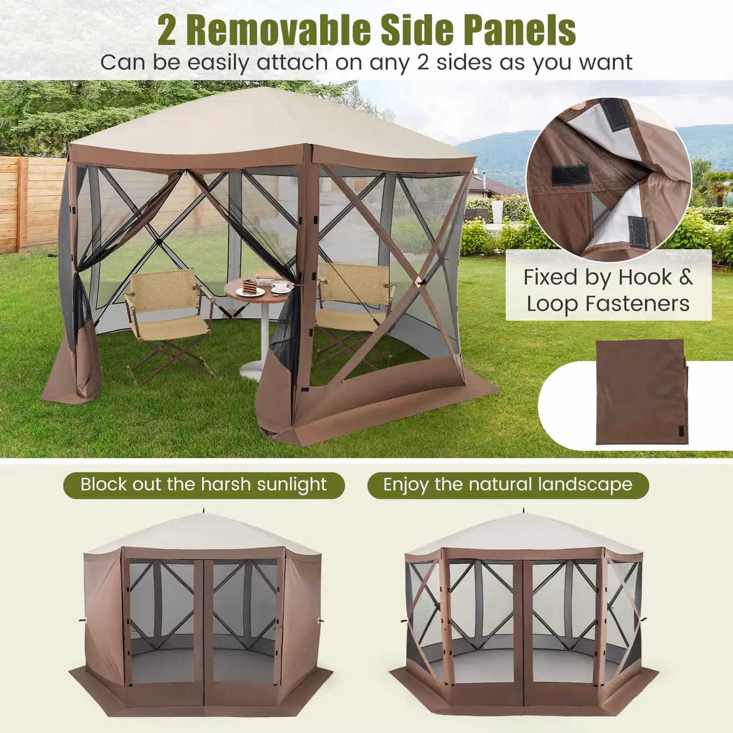 Costway Pop-up Gazebo Tent Outdoor Canopy Sun Shelter, Brown, W: 350 cm, D: 230 cm, H: 236 cm – 7