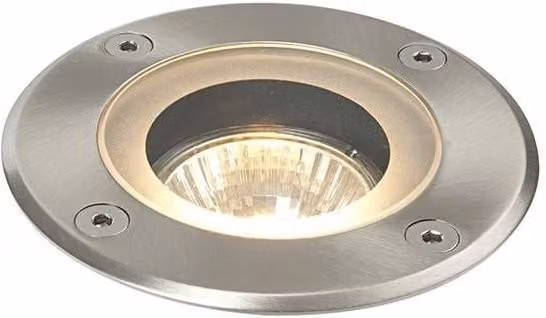Netlighting Pillar 1 Outdoor Recessed Ground Light in Grey Brushed Marine Grade Stainless Steel and Glass, IP65, GU10