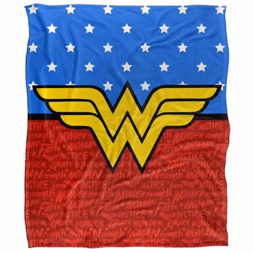 DC Comics Wonder Woman Super Soft Fleece Throw Blanket, Red, Blue and White, W/D/H: 152 x 127 cm