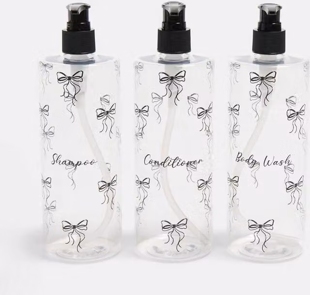 PAWNORA Refillable Plastic Pump Dispenser Bottles, 3 Pack, Clear and Black